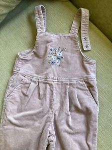 Jamie Kay Children's Corduroy Pants Overalls Pink Floral Embroidery 8Y Cotton - Picture 1 of 4