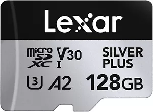 Lexar 128GB Professional SILVER PLUS UHS-I microSDXC Memory Card + SD Adapter - Picture 1 of 6