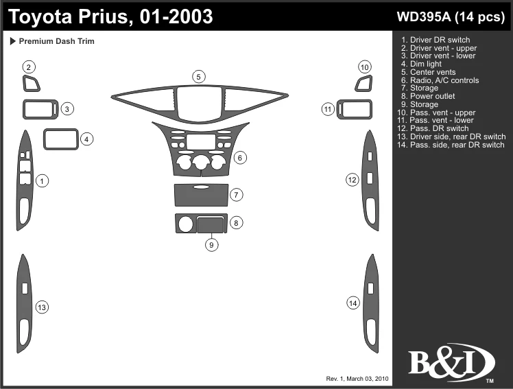 TOYOTA PRIUS 2001 2002 2003 DASH TRIM KIT a - Image 1 of 1