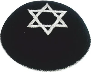 Noir Kippa crochetée étoile de David ethnique traditionel yamaka Mitzvah juive - Imagen 1 de 1