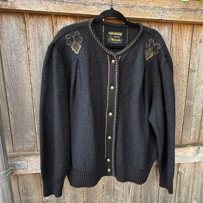 VTG black wool mohair gold embroidery GEIGER Austria Size 50 xxl 2xl SWEATER - Image 1 of 4