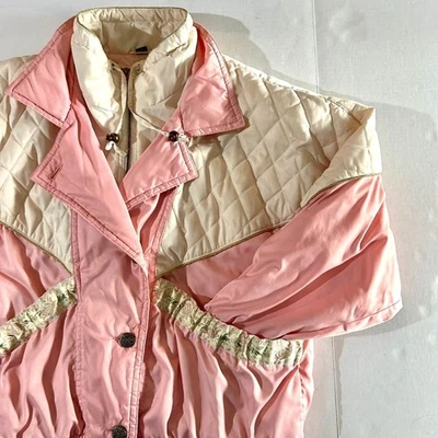 VTG 80s Dreamy Pink and Cream Quilted Puffer Jacket w/ Gold, sz S, Feminine - Image 1 of 4