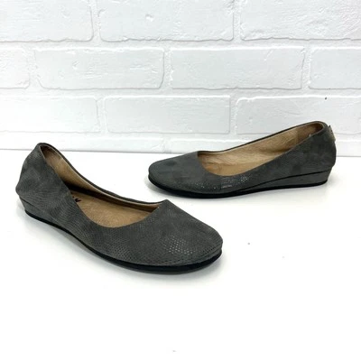 FS/NY French Sole Zeppa Suede Ballet Flats Gray Low Wedge 7, 7.5 Comfort Shoes - Image 1 of 4