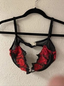 Vintage Y2K Victoria’s Secret Bügel-BH transparent schwarz rot bestickt 36B - Bild 1 von 6