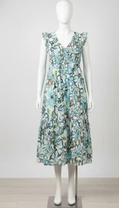 Abito midi Anthropologie pellegrino floreale 1x scollo a V bottoni davanti maniche con volant - Foto 1 di 9