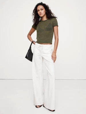 Banana Republic Fitted Linen Short-Sleeve Sweater NWT - SM Olive Green #711740 - Image 1 of 4