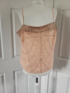 Etam Vintage 90s Peach Cami Beaded Sequin Top Size 18 - Picture 1 of 15