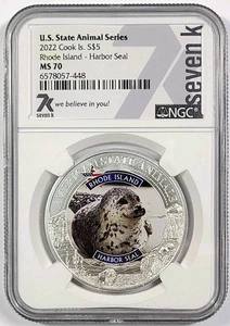 2022 Cook Islands 5 $ Silber Rhode Island Harbor Seal Animal NGC MS 70 - Bild 1 von 2