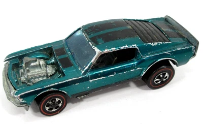Mattel Hot Wheels Redlines Mustang Boss Hoss Aqua 1969 Vintage Hong Kong - Image 1 of 4