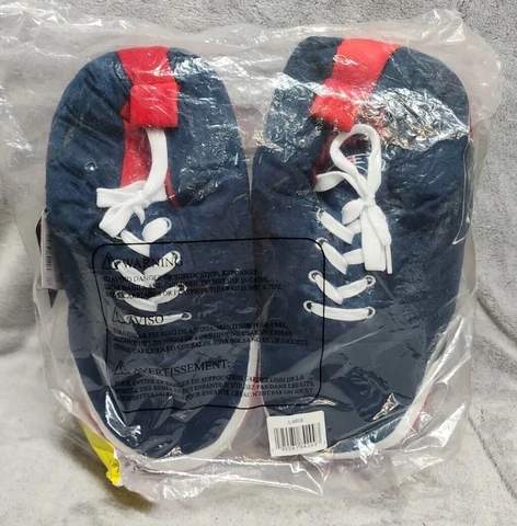 FOCO Men's NFL New England Patriots Plush Oversized Sneaker Slippers Size L Cover