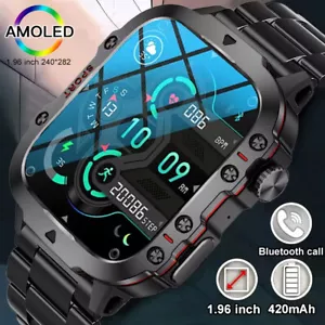 Android IOS Smartwatch Herren Taktisch Militär Bluetooth Anruf Blutdruck Uhr - Bild 1 von 21