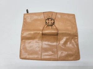 HOBO INTERNATIONAL Tan Cognac Brown Leather Ring Bow Kisslock Foldover Wallet - Picture 1 of 10