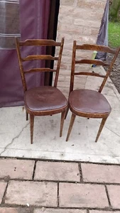 2 Vintage Era Wood Marchiad Foam Vinyl Leather Furniture Design Chairs - Picture 1 of 12