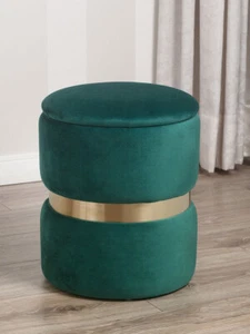 Aufbewahrungs Polsterhocker Oscar in Grün Samt und goldenem Metall Art-Déco-Stil - Bild 1 von 3