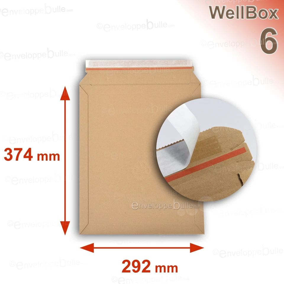 EnveloppeBulle WellBox 6 Jeu de 100 Enveloppes Beiges en Carton 292 x 374 mm