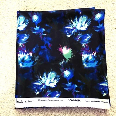 NICOLE MILLER Jo-Ann Fabric Black Blue Purple 1.5 Yards 57 x 57 inches NEW - Image 1 of 4