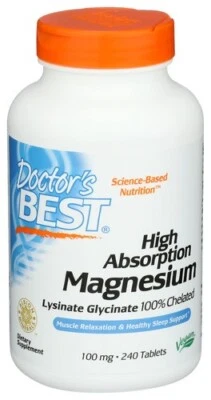 Doctor's Best Magnesio Alta Absorción 100% Quelado 100 mg 240 Tabs Foto 1 de 2