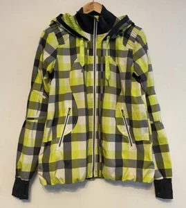 LULULEMON Run Track Field Jacket Citron Coal Check Plaid Sz 8 Windbreaker Hood - Picture 1 of 20
