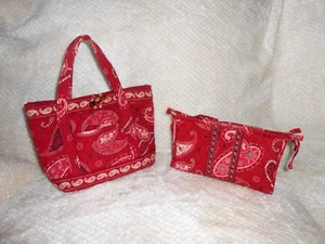 Lot of 2 Vera Bradley Mesa Red Toggle Tote & Medium Bow Cosmetic Make-up Bag - Picture 1 of 10