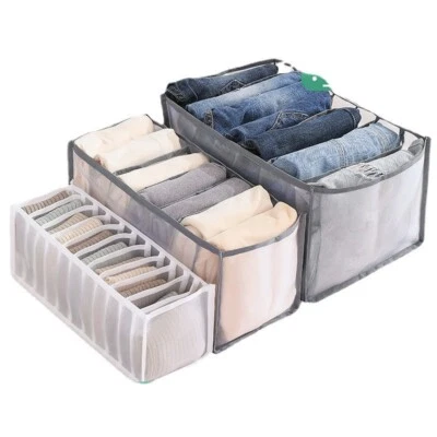 3PCS, Foldable Washable Clothes Organizer, Grey, Storage Box, Drawer Divider - Image 1 of 4