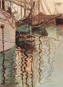 Sailboats in wellenbewegtem water by Egon Schiele Giclee Print Repro on Canvas - Picture 1 of 1