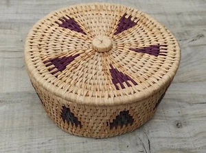 NÄHKORB Weidengeflecht rund mit Futter 14 cm T 29 cm Durchmesser Vintage sehr guter Zustand - Bild 1 von 7
