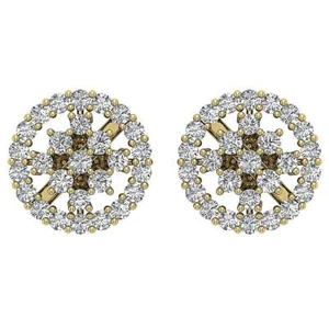 Designer Cluster Studs Earring Round Diamond I1 G 1.10 Ct Prong Set Yellow Gold - Picture 1 of 12