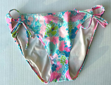 Victoria’s Secret String Bikini Swim Bottom Size Large Floral Neon Pink Blue