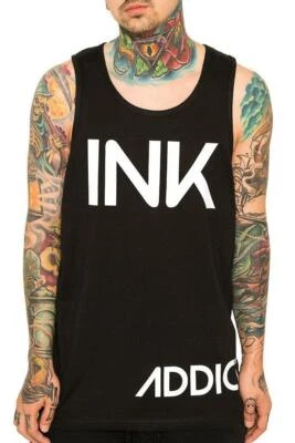Nuevo de Hombre Inkaddict Tinta Tanque Top Negro / Blanco SMALL-2XLARGE Tatuaje - Imagen 1 de 3