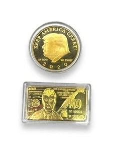 Donald J. Trump 2020 Commemorative Gold Coin $100 Banknote Replica Set - Picture 1 of 6