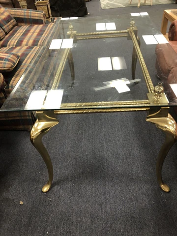 Brass Dining Heavy Glass Center 3Ft X 5Ft Table - Detachable Glass Cover