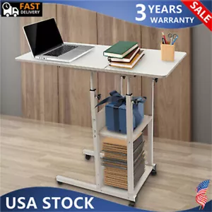 Rolling Computer Desk Adjustable Height Laptop Table Stand Desktop Home & Office - Picture 1 of 16