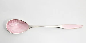 Cucchiaio vintage argento sterling smalto rosa fregata Danimarca, 40 grammi - Foto 1 di 4