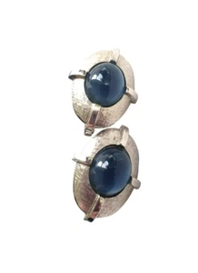 Vintage Foster Silver Tone and Blue Glass Cabochon Cufflinks - Picture 1 of 5