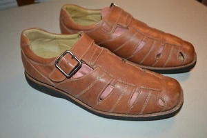 Johnston & Murphy Mens Brown Sheepskin Fisherman Buckle Sandal Sz 10M - Picture 1 of 10