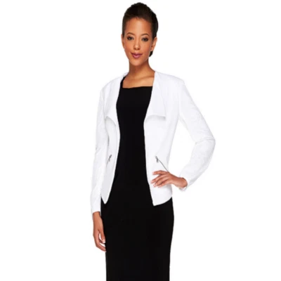 G.I.L.I. Chaqueta de crepé texturizada frontal abierto con mangas de malla, blanca, regular 0 Foto 1 de 4