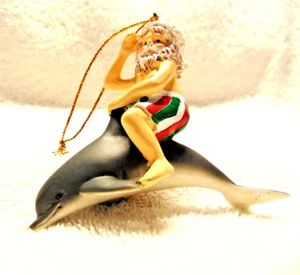 Santa Claus Riding A Dolphin Christmas Ornament W/Shorts from St. Thomas #A - Picture 1 of 2
