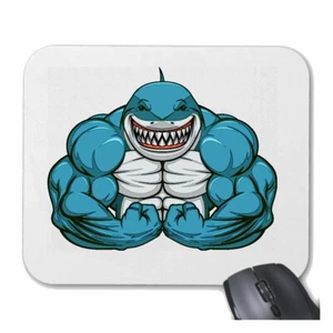 MOUSEPAD (MAUSPAD) MENSCHEN HAI MIT MUSKELN BODYBUILDING WEISSER HAI MEGALODON - Bild 1 von 1