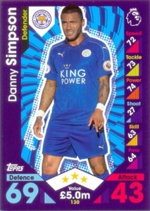 2016/2017 Topps Match Attax Card 130 Danny Simpson - Leicester City