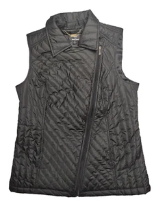 Dennis Basso Women Medium Black Asymmetrical Zip Lightweight Puffer Vest EUC - Picture 1 of 9