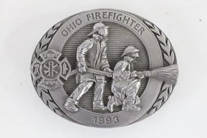 Vintage 90s Limited Edition Numbered 1993 Ohio Firefighter Belt Buckle Pewter - Picture 1 of 4