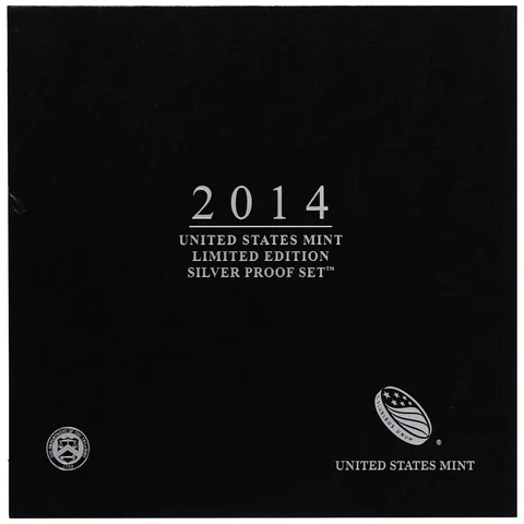 2014 Limited Edition Silver Proof Set Black Box & COA 7 Coins and Silver Eagle Cover