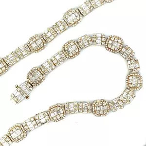 10K YELLOW GOLD DIAMOND TENNIS CHAIN/NECKLACE 7MM BAGUETTES CUT 13.14CTS 20INCH - Picture 1 of 9