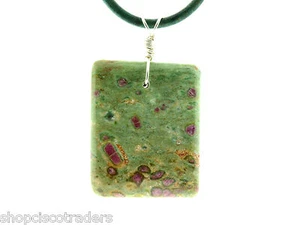Collana unisex rubino zoisite argento sterling filo avvolgente con cordino in pelle Reiki - Foto 1 di 3