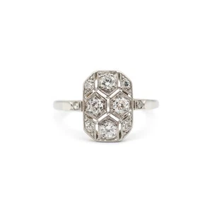 Ladies Vintage Platinum & 18K White Gold Rectangular Filigreed Cocktail Ring - Picture 1 of 6