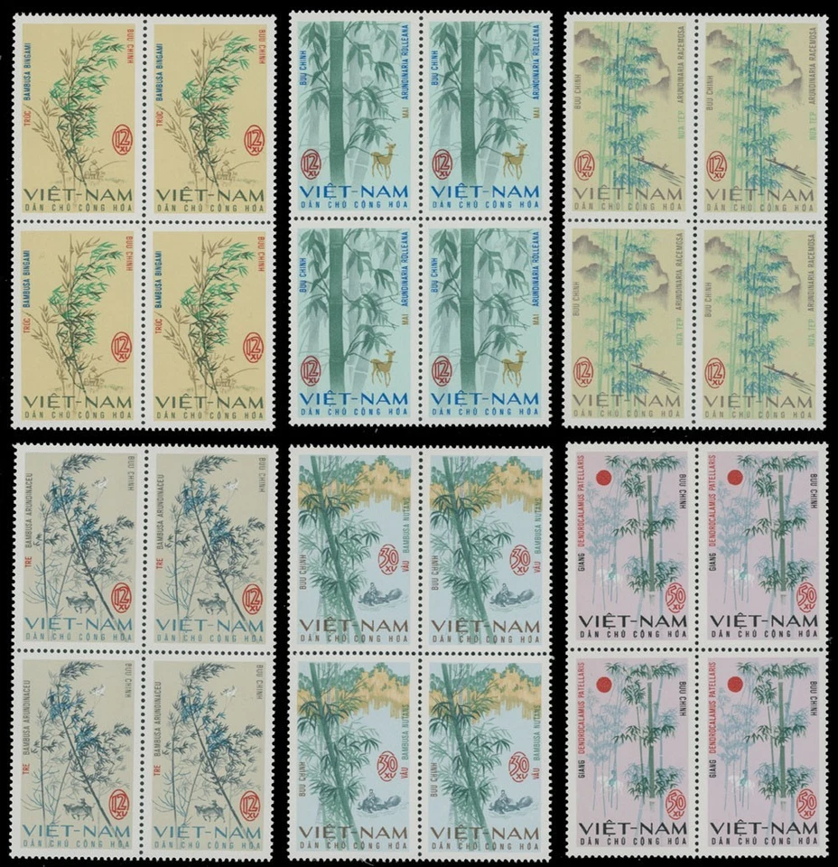 1967, VIETNAM, BAMBOO, SET OF 6 IN BLOCKS OF FOUR, NH, SC.#449-54 - Image 1 of 1