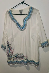 Catherines Tunika Top Damen 2X weiß Boho bestickt Küste Boho 100 % Baumwolle * gebraucht, in einwandfreiem Zustand - Bild 1 von 7