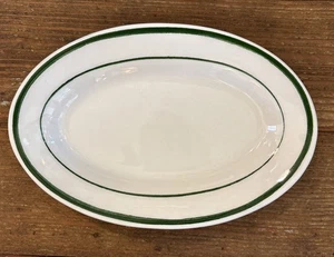 Vintage Buffalo China Green Striped Restaurant Ware Oval Side Plate 7" x 4 3/4" - Picture 1 of 3