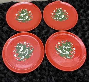 Waechtersbach 4 platos de ensalada de desierto de árbol de Navidad rojo vintage de Alemania Occidental - Imagen 1 de 5