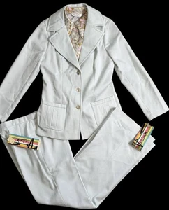 Vtg Vincenti Pantsuit Womens 12 Beige Pink 3 Piece Outfit Retro Mod Leisure New - Picture 1 of 22